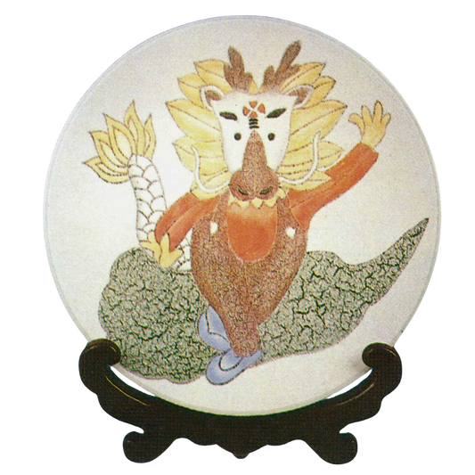 Dragon hand painted egg shell Ceramic Art Plate- Cartoon Version